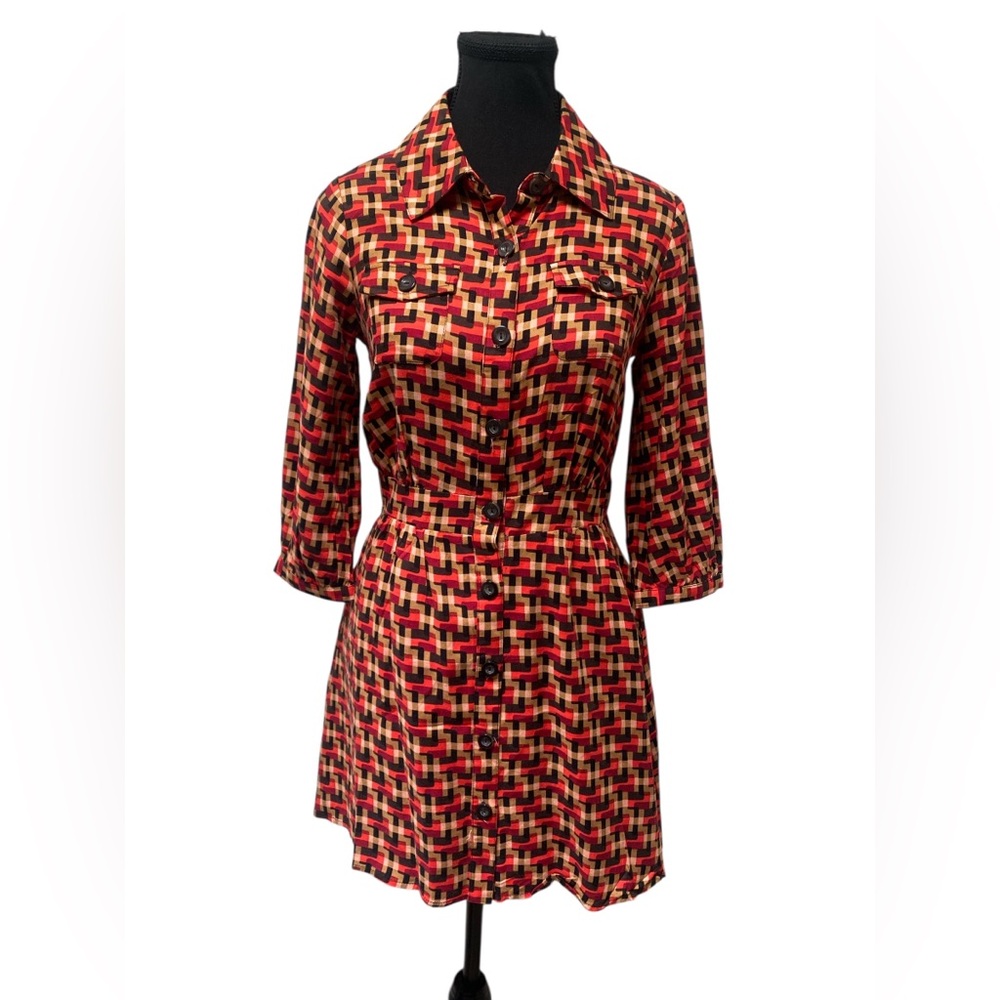 Forever 21 Red and Black Patterned Midi Dress EUC S